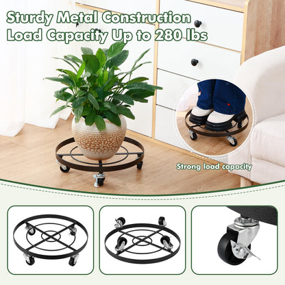 3 Packs Large Metal Plant Caddy 12.6” Plant Dolly with Wheels Heavy-duty Wrought Iron Rolling Wheeled Plant Stand with Casters for Indoor and Outdoor Plant Pot Rollers, 12" Clear Plant Saucers Included