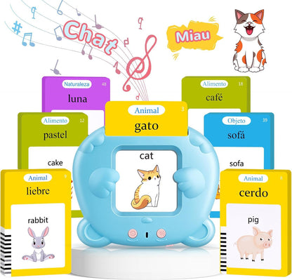 Spanish & English Talking Flash Cards for Toddler, Bilingual Flash Cards Learning Montessori Toys with 224 Sight Words, Speech Therapy Toys for Children Sensory Preschool Education