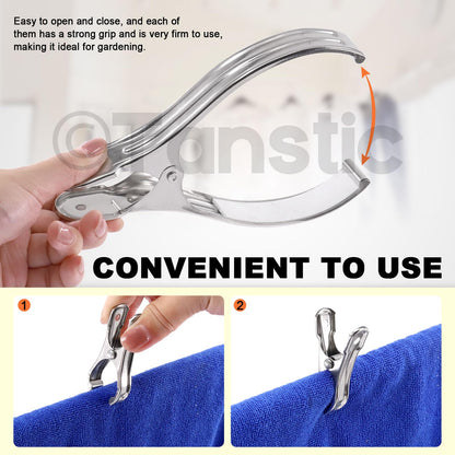 Tanstic 10pcs 6.3 Inch Stainless Steel Greenhouse Clamps Heavy Duty Garden Clips with Strong Grip and Large Open Mouth for Netting Holding