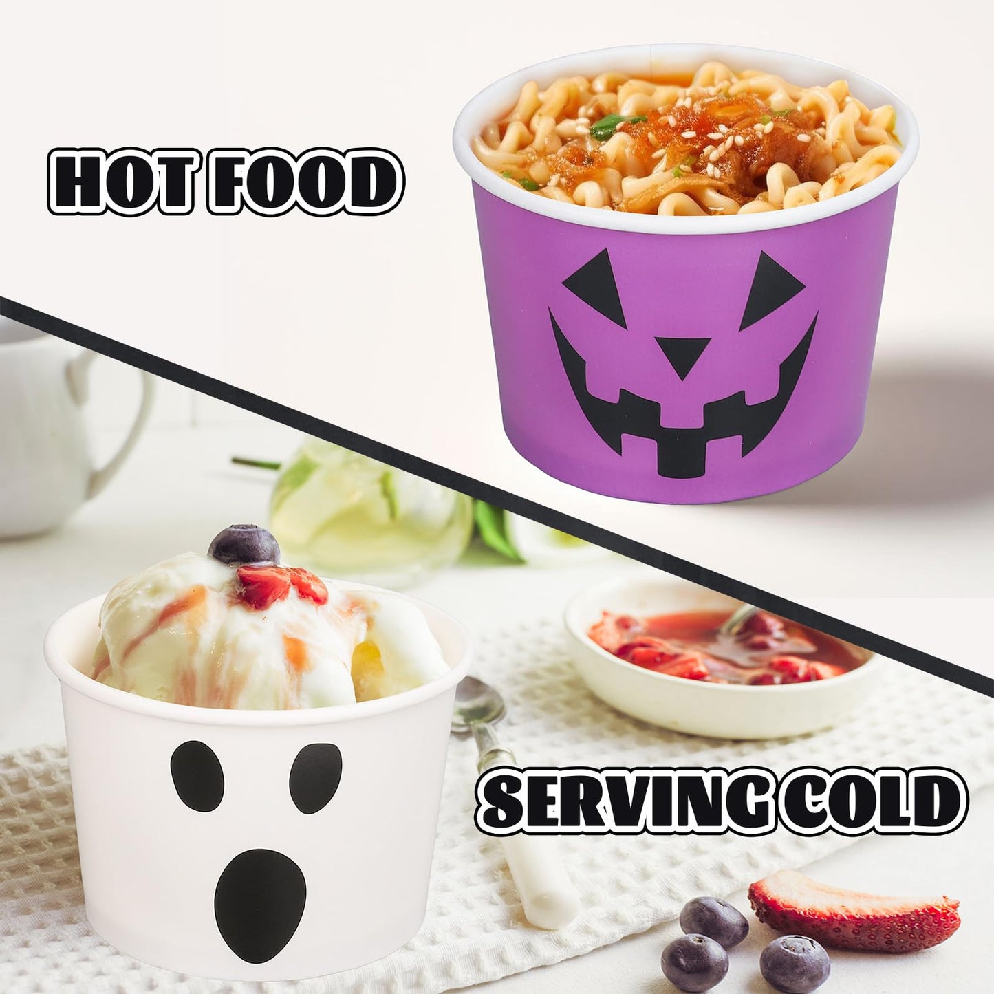 48 Pcs Halloween Treat Snack Cups Pumpkin Ghost Disposable Paper Bowls 9 Oz Paper Cups Dessert Ice Cream Bowls for Trick or Treat Birthday Movie Party Favor Supplies