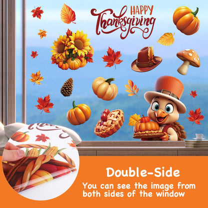 LOKIPA 3D Thanksgiving Window Stickers, 8 Sheets Thanksgiving Window Clings Double Sided Windows Decals for Thanksgiving Windows Decorations