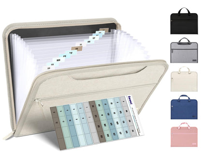 Sooez Heavy Duty Accordion File Organizer with Hidden Handle, Portable 12 Pockets Expanding File Folders, Cloth Monthly Bills Receipt Organizer for Letter/A4, School Classroom Home & Office Supplies