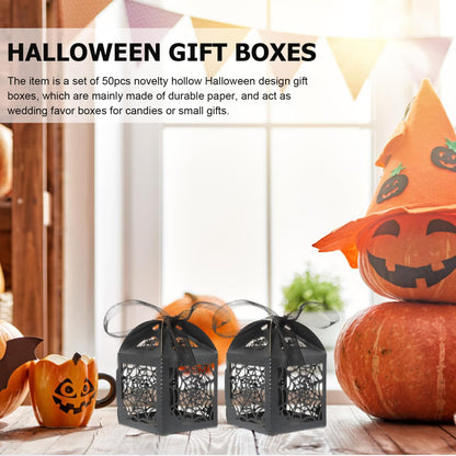 BESTOYARD Halloween Hollow Die-Cut Candy Boxes with Ribbon - Wedding Favor Boxes for Party Treats and Packaging 8.27 X 4.53 Inches 50 Pieces