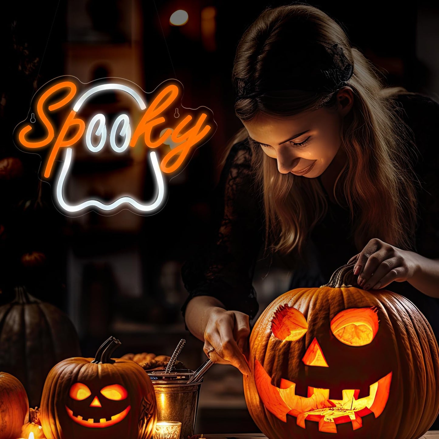 Halloween Ghost Neon Sign Acrylic LED Spooky Light Sign Cute Ghost Wall Hanging Neon Widow Door Light for Halloween Party Bedroom Bar Cave Room Decor