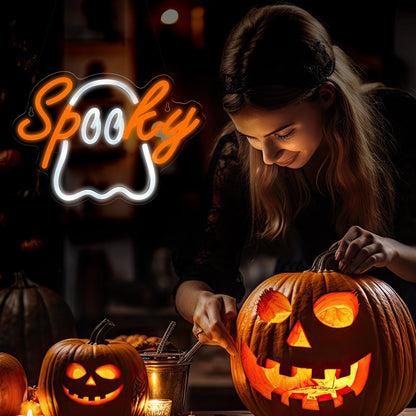Halloween Ghost Neon Sign Acrylic LED Spooky Light Sign Cute Ghost Wall Hanging Neon Widow Door Light for Halloween Party Bedroom Bar Cave Room Decor