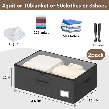 EE-RoomWorld Underbed Storage With Wheels, No Assemble Required 12 inches Height Under bed Storage Bins,Large Capacity Rolling Shoe Storage Containers，Dorm clothes Storage