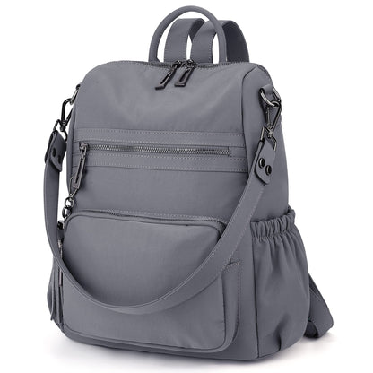 UTO Women Backpack Purse Nylon Fabric Ladies Fashion Designer Rucksack Convertible Travel Shoulder Bag with Tassel Grey