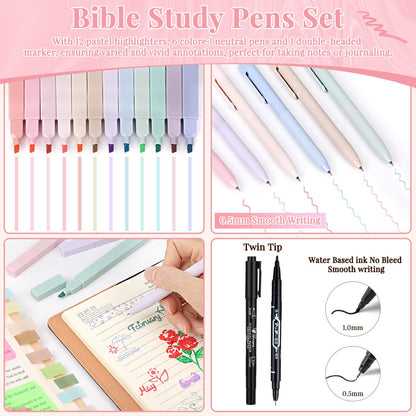 Flasoo All-in-One Bible Journaling Kit, Bible Study Supplies Include Bible Cover Case, Journal Notebook, Highlighters, Pens, Bible Verse Stickers, Tabs, Bookmarks for Christian Gift for Women