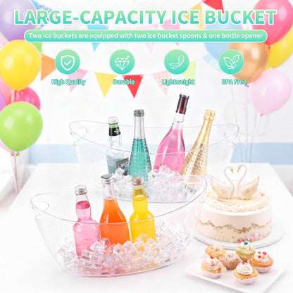 Ice Buckets for Parties, 2 Pack 5.5L Clear Acrylic Champagne Beverage Buckets Tub with Scoops & Wine Bottle Opener, Large Ice Bucket for Mimosa Bar, Wine, Beer, Cocktails & Drinks (3-5 Bottles)