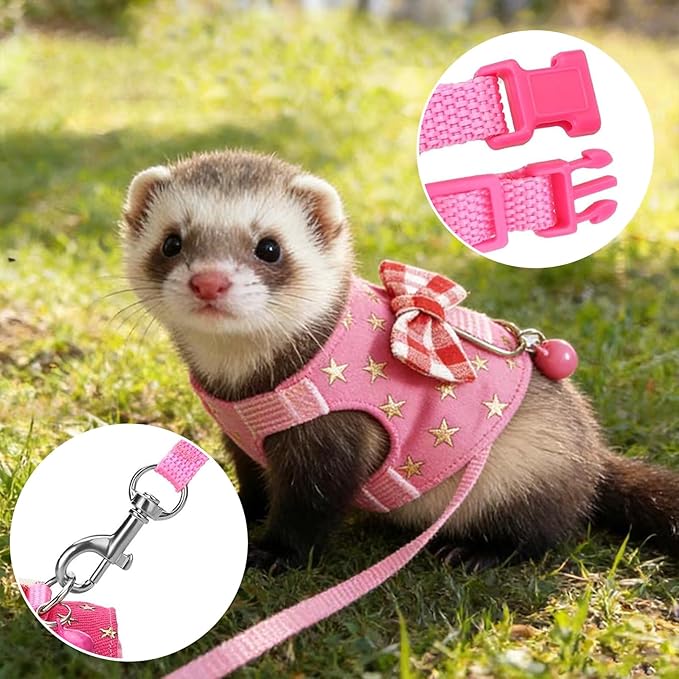 2 Pack Angel Wings Harness and Leash Set for Small Pets, Adjustable Soft Vest with Bell, Safe Outdoor Walking Adventure Gear, for Guinea Pigs Ferrets Hedgehogs Hamsters