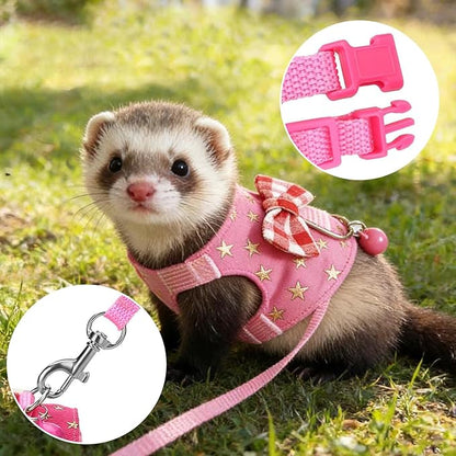 2 Pack Angel Wings Harness and Leash Set for Small Pets, Adjustable Soft Vest with Bell, Safe Outdoor Walking Adventure Gear, for Guinea Pigs Ferrets Hedgehogs Hamsters