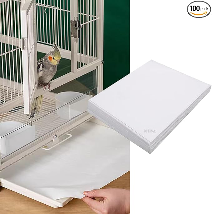 MANON ROSA Bird Cage Liner Papers,100pcs Disposable Non-Woven Parrort Cage Liner, Precut Absorbent Leakproof Bird Carrier Cleaning Birdcage Accessories (Rectangular (11.8''L×7.9''W))