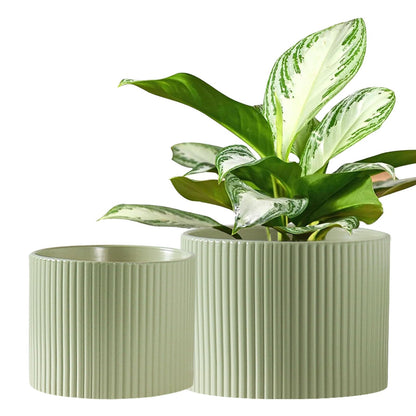 Swkien Ceramic Plant Pots, 8.1 + 6 Inch Planters for Indoor Plants, Modern Flower Pot for Plant with Drainage, Medium Cylinder Flower Pots for Indoor/Outdoor, House Plants, Matte Green