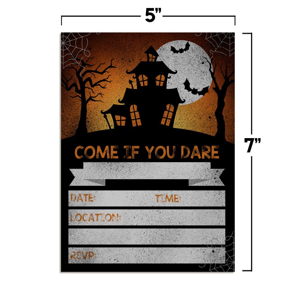 Come If You Dare Spooky Halloween Haunted House Party Invitations, 20 5x7 Fill In Cards with Twenty White Envelopes by AmandaCreation