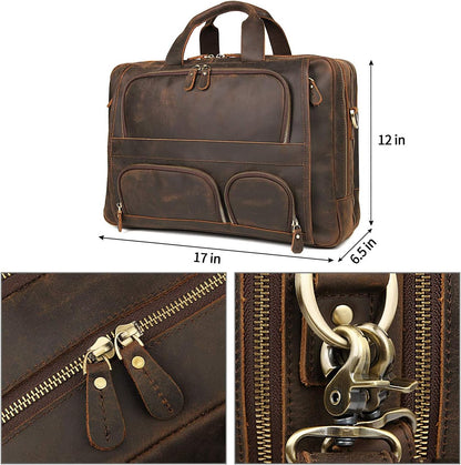 Augus Business Travel Briefcase Genuine Leather Duffel Bags for Men Laptop Bag fits 15.6 inches Laptop