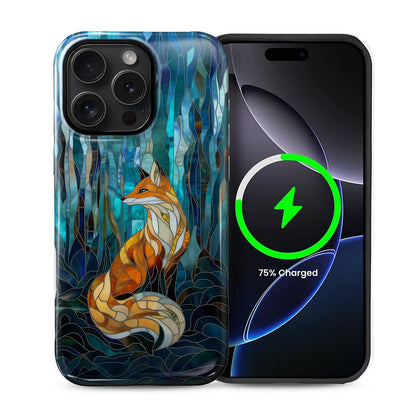 SKAMIX Magnetic Phone Case for iPhone 15 Pro Max,Compatible with MagSafe,Durable 2 Layers Full Covered Shockproof Protective Cover-Glassy Forest Fox