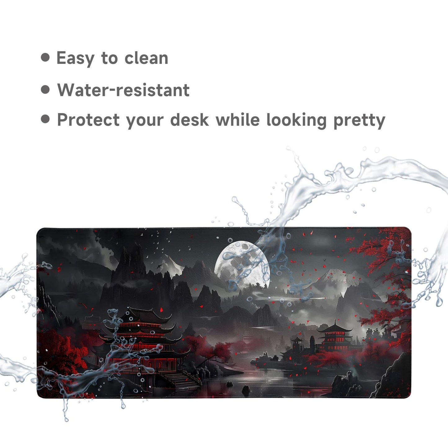 Japanese Desk Mat Mouse Pad Dark Moon Gaming Desk Pad XL Large Mouse Mat Office Decor Accessories (Mountain Moon)