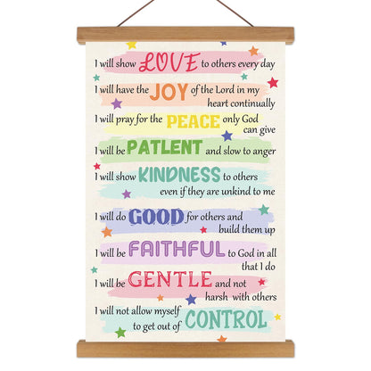 KAIRNE Bible Verse Poster With Wood Magnetic Hanger,Christian Fruits Pictures Wall Decor,Sunday School Motivational Wall Art(35X56CM) Rainbow Positive Canvas For Kids Bedroom Playroom Classroom Decor