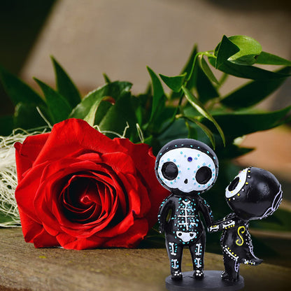 Sugar Skull Decor, Sugar Skull Couple Statue,Dia De Los Muertos Decor, Halloween Desk Decor,Day of The Dead Decorations for Home,Sugar Skull Figurine Gift for Women (D)