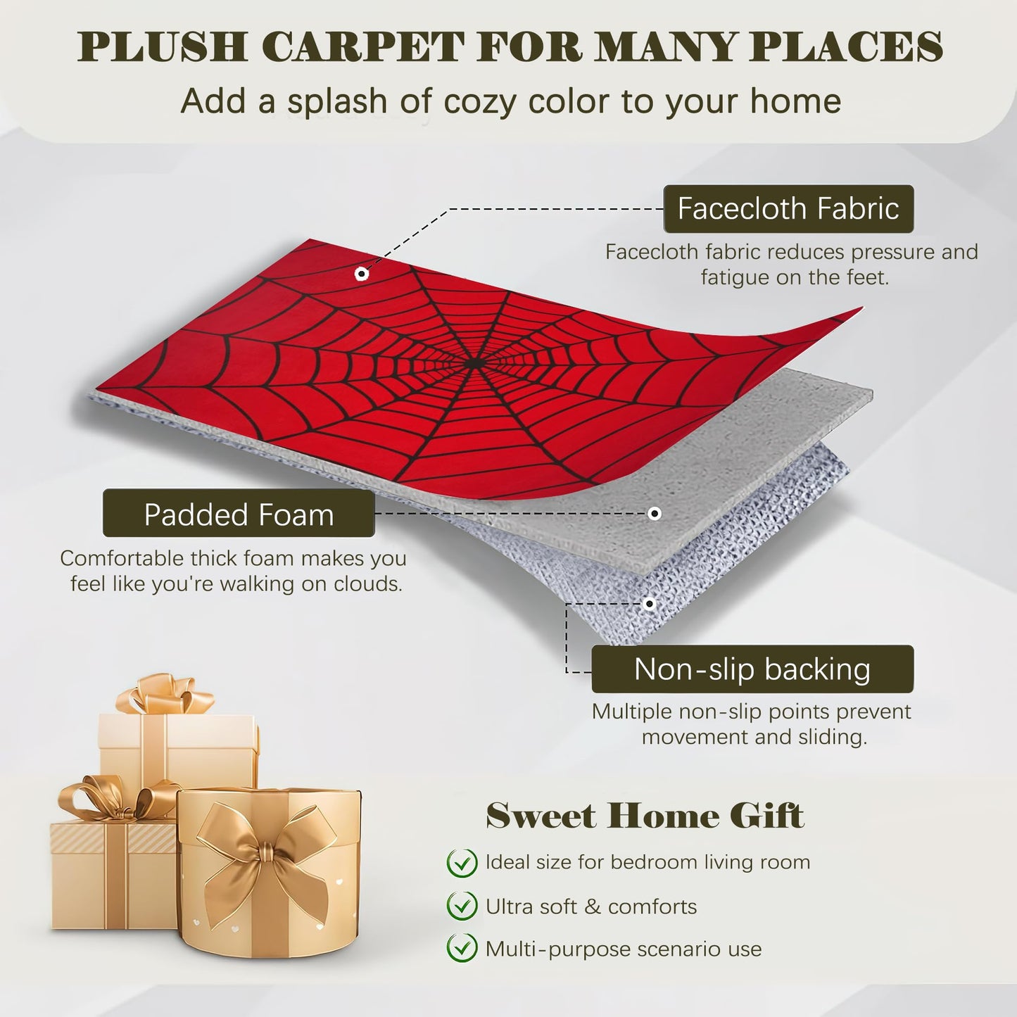 Red Spider Web Area Rug, 5x7 Indoor Area Rugs Washable Rugs for Living Room Carpet, Farmhouse Non Slip Carpet for for Bedroom Laundry Room Kitchen Non Slip Soft Low-Pile