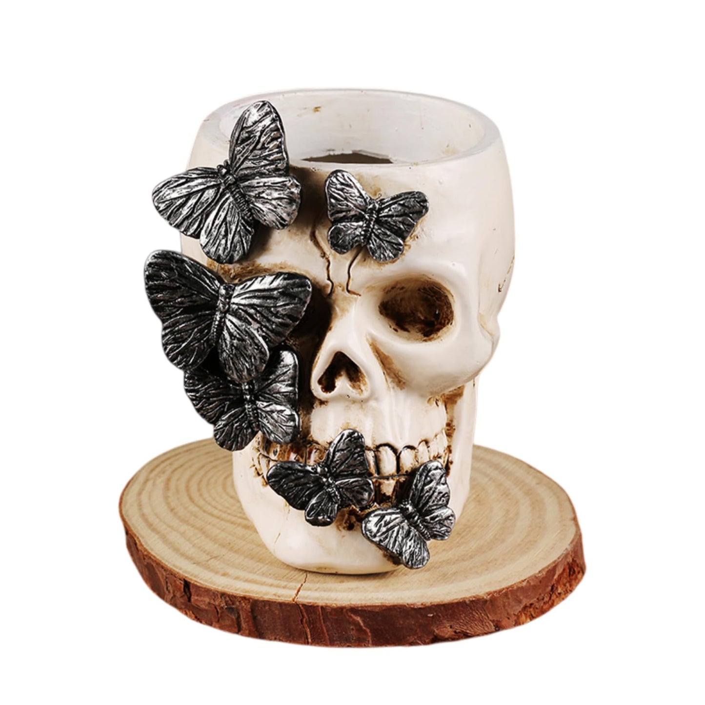 Qulfimea Gothic Skull Pen Holder, Skull Makeup Brush Holder, Dressing Table, Desk, Stationery, Decorative Flower Pot, Halloween Home Office Desk Indoor And Outdoor Decoration