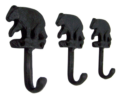 Wowser Rustic Black Bear Cast Iron Wall Hooks, Set of 3, 5 Inches