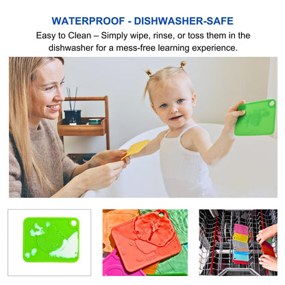 INTELLIKIDDOS SiliABCs Alphabet Flash Cards, Non-Toxic Silicone Alphabet Flash Cards for Toddlers 1-3, Montessori Toddler Preschool Alphabet Learning Activities, Dishwasher Safe Soft Baby ABC Cards