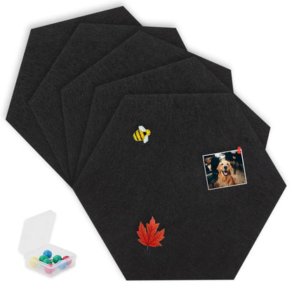 SEG Direct Hexagon Felt Cork Board Tiles, Hexagon Felt Bulletin Board Tiles Self Adhesive Picture Board, Memo Notice Tiles Pin Board for Walls Office, 11.8" x 10.2", 5PCS(Black)