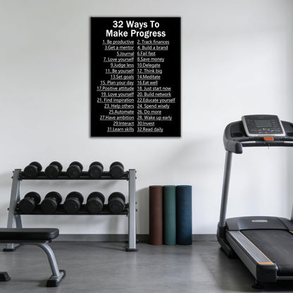 DINGFUN Inspirational Posters for Office 32 Ways to Make Progress Canvas Wall Art, Black White List Quote Single Panel Wall Decor for Home Office Dorm Classroom 24x18 Inch