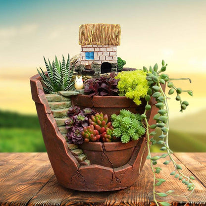 Gonetre Plants Potted Flower Pots Sweet House Fairy Garden Planter for Home Decor Office Garden Decoration Material Synthetic Size 10 X 12cm (Brown)