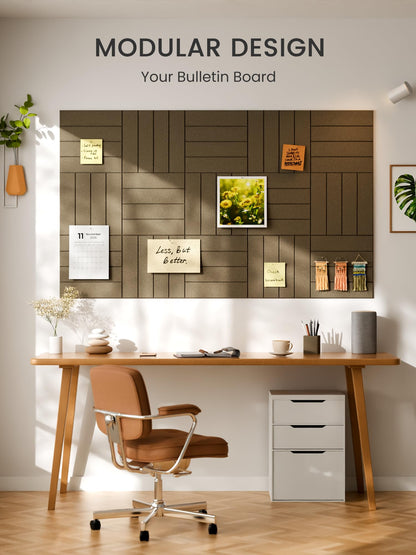 Bumusty Large Cork Board Alternative-36 x 24" Felt Bulletin Board Tiles, with 30 Pushpins, 40 Adhesive Tabs, Bold-Stripe 6-Pack, Cork Boards for Office Push Pin Board Felt Board-Earth Brown