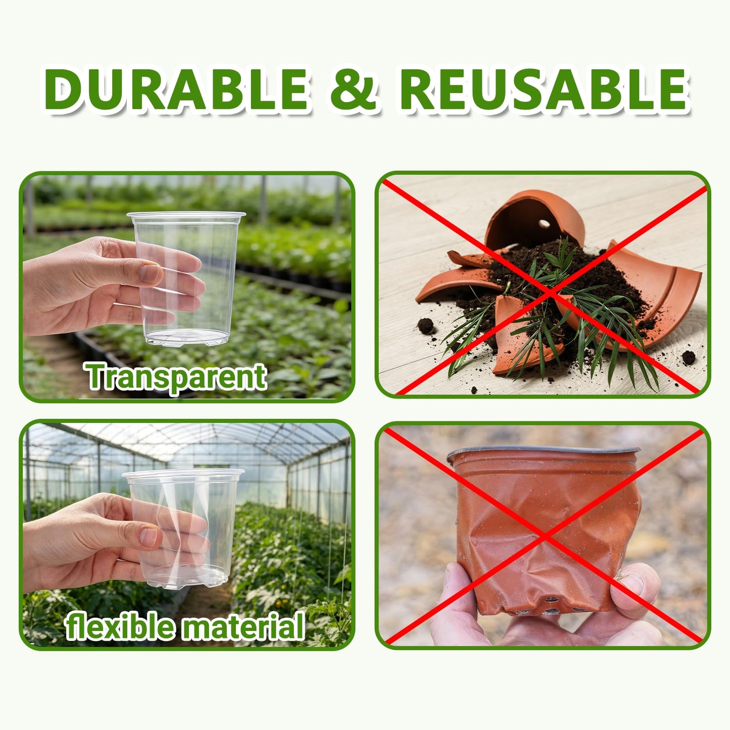 CAKKVDE 36 Pack Clear Nursery Pots with Saucers, 3.5/4/5 Inch High Transparency Plastic Plant Pots with Drainage Holes, Variety Pack for Propagation, Seed Starting, Succulents, Herbs and Vegetables