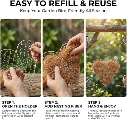 Handmade Fiber Bird Nesting Heart, Refillable Birds Haven Heart Shape Hummingbird Nesting and Nest Materials, for Wild Bird, Hummingbird Houses Nest Boxes Gifts