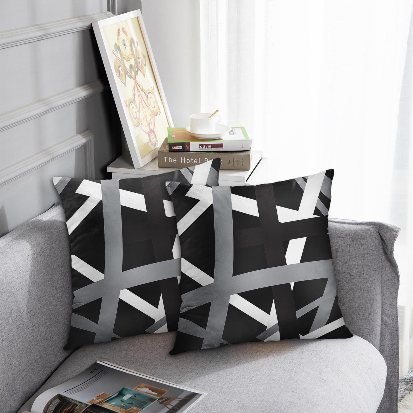 Emvency Set of 2 Throw Pillow Cover Gray Black Stripes Design Retro Decorative Pillow Case Striped Home Decor Square 20x20 Inch Cushion Pillowcase