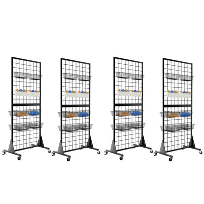 QKOSMTL 4-Pack Gridwall Panel Display Stand, 2'x5.5' Heavy Duty Floor Standing Rack with Detachable Girdwall, Movable Silent Wheel, Easy to Transport, Ideal for Retail & Craft Fairs