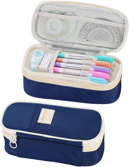 Dugio Big Pencil Case for Boys Organizer Pencil Bag with Zipper Pencil Pouch for School Teens Kids Aesthetic Large Pencil Pouch Blue