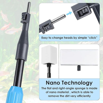 AquaMiracle 6 in 1 Aquarium Cleaning Tool Kit Fish Tank Cleaning Kit for 20-160 Gallon Tank with Telescopic Long Handle, Algae Scraper, Scrubber Pads, Tube Cleaner, Fish net, Gravel Rake