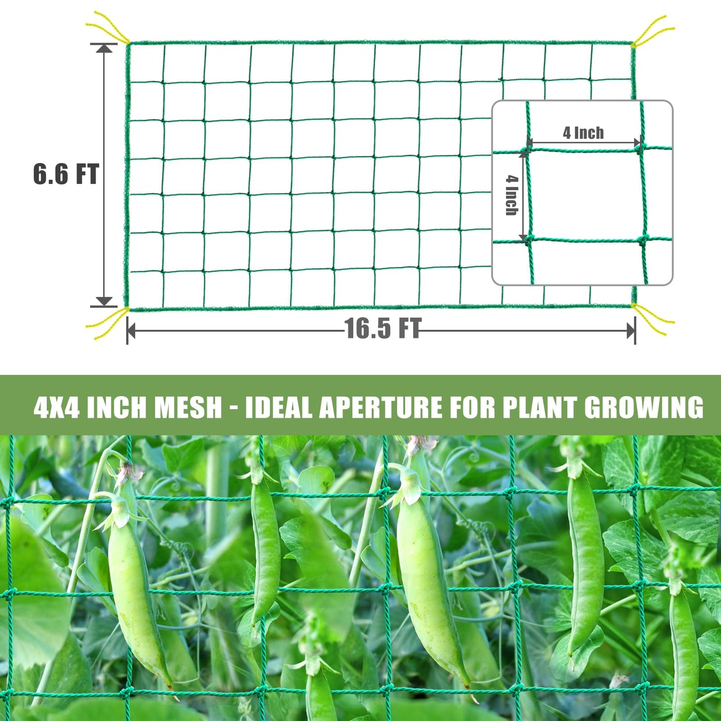 Trellis Netting, Heavy Duty Garden Netting for Trellis for Climbing Plants Outdoor, 16.5x6.6Ft Plant Netting for Cucumber, Tomato, 27 Strands & 4x4 IN Mesh, Grow Net for Vine, Fruits, Vegetables, Bean