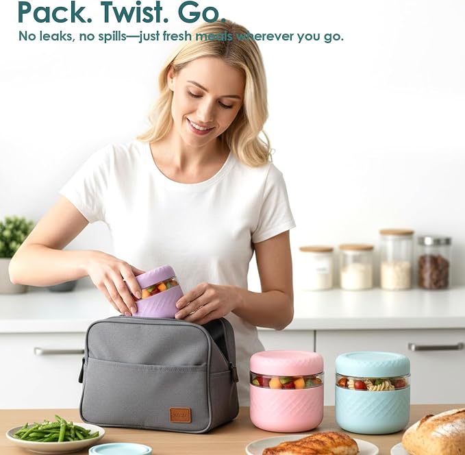 24 oz Glass Lunch Bowl Container with Lid | Leak & Spill Proof, BPA-Free, Microwave & Dishwasher Safe, Airtight Meal Prep & Food Storage Jar for Lunch, Salad, Soup, Overnight Oats, Stew, Yogurt