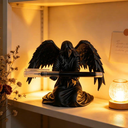 gekoaoo Angel Pen Holder with Hand-Polished Feather Wings, Desktop Organizer, Home & Office Decor, Guardian Gift (Black)