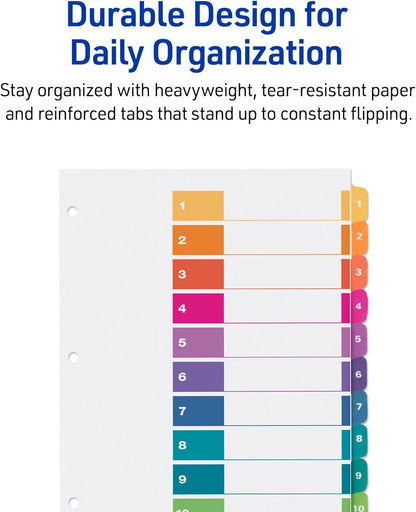 Avery Dividers for 3 Ring Binders, 10 Tabs per Set, Customizable Table of Contents, Multicolor Tabs, Great for Organizing Reports, Projects, and More (3 Sets of 11072)