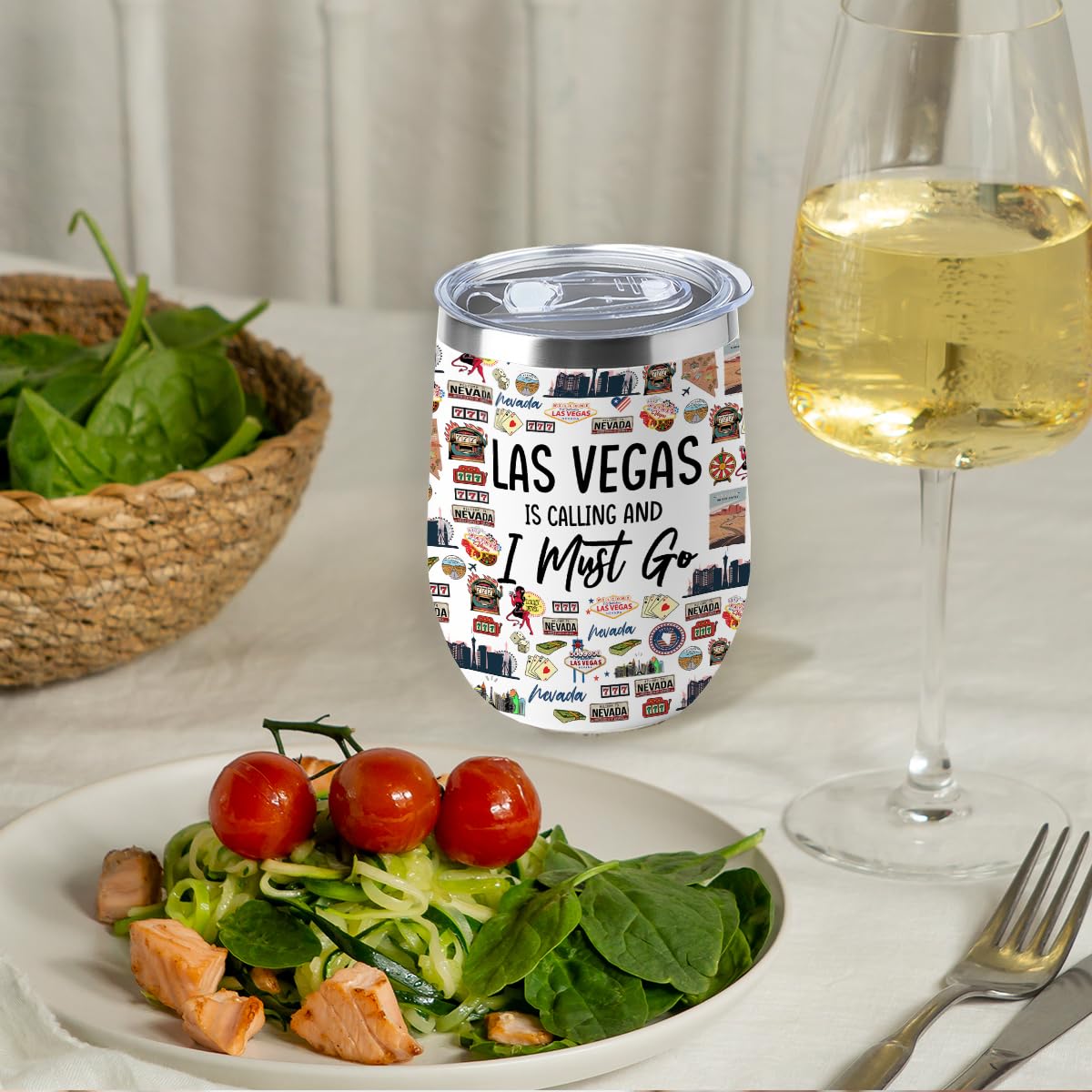 Las Vegas Souvenir Wine Tumbler 12 oz Insulated Wine Glass Cup with Lid Straw Vacuum Insulated Travel Cup,Travel Weekender Gifts for Women Sister Christmas Birthday Halloween Girls Trip Gifts Favors