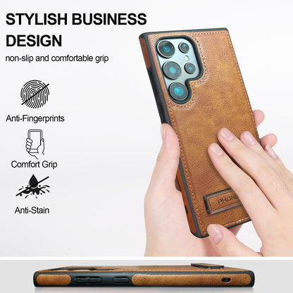 KSELF Leather Case with Stand for Samsung Galaxy S23 Ultra Case, Protective Soft Grip Luxury Cover for Men, Protective Slim Kickstand Shockproof Phone Cases Compatible with S23 Ultra 6.8", Brown