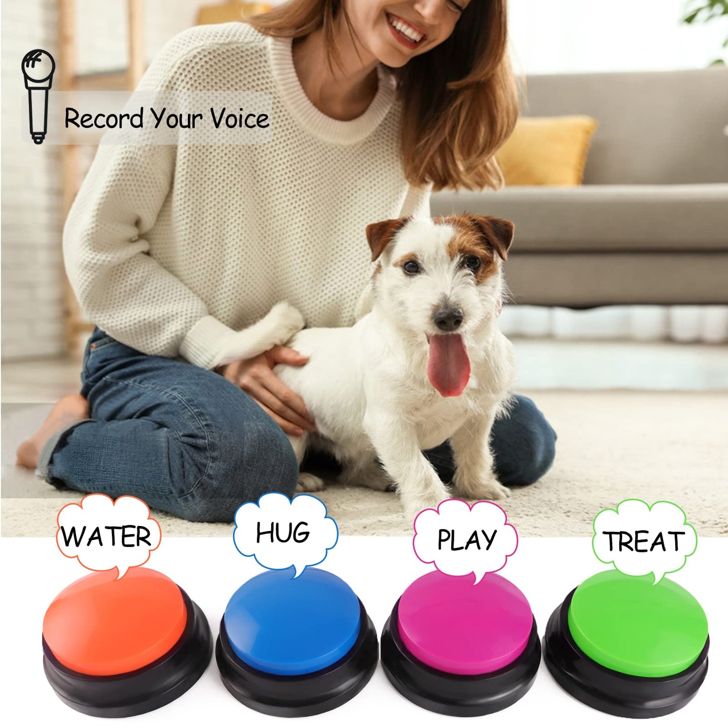 Voice Recording Button, Dog Buttons for Communication Pet Training Buzzer, 30 Second Record & Playback, Funny Gift for Study Office Home 4 Packs (Rose Red + Dark Blue + Green + Orange)