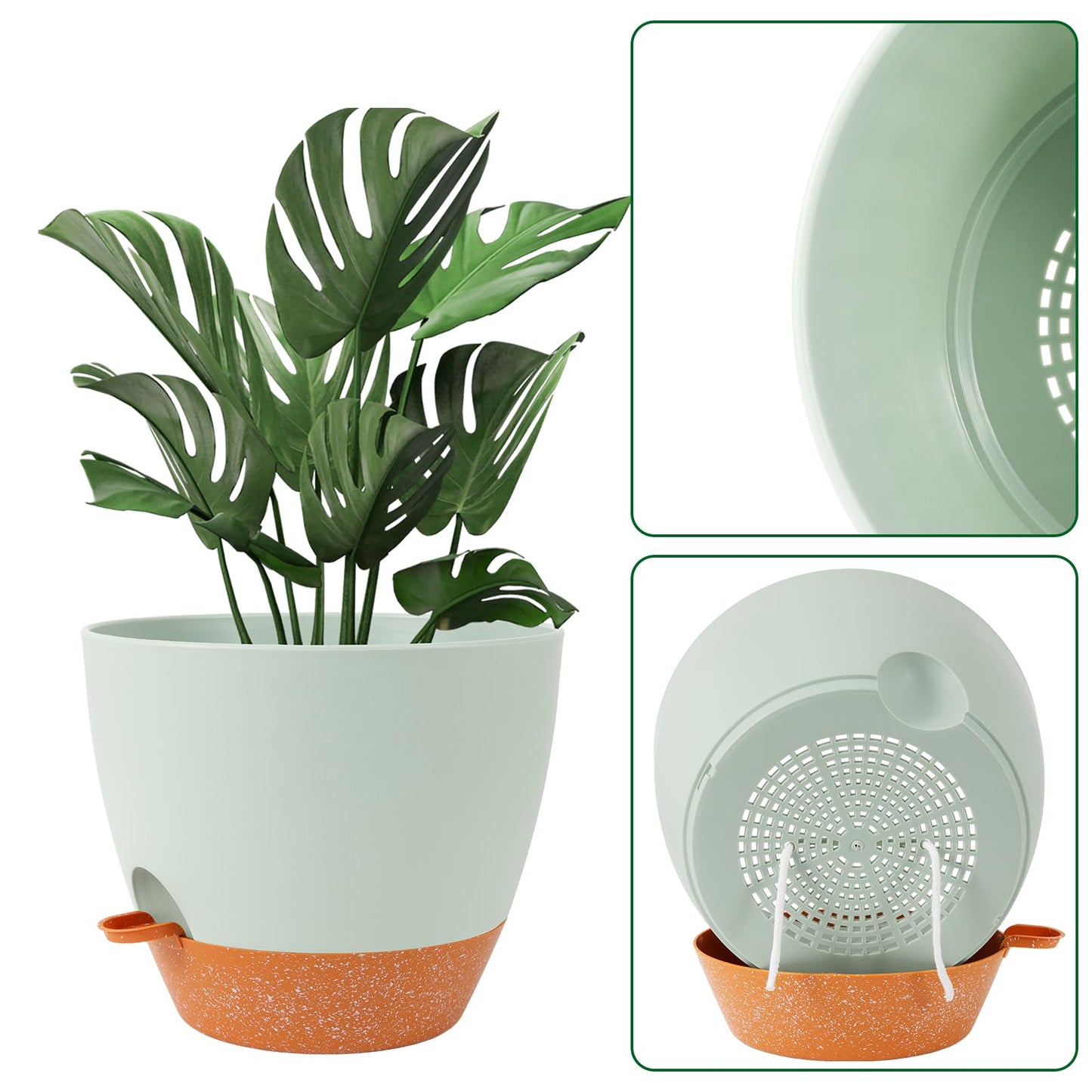 GARDIFE 12 inch planters, Plant Pots,Self Watering Pots, Large Plastic Flower pots with Deep Reservior and High Drainage Holes for Indoor Outdoor Plants and Flowers, Green