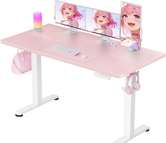 ErGear Height Adjustable Electric Standing Desk, 55 x 28 Inches Sit Stand up Desk, Memory Computer Home Office Desk, Pink