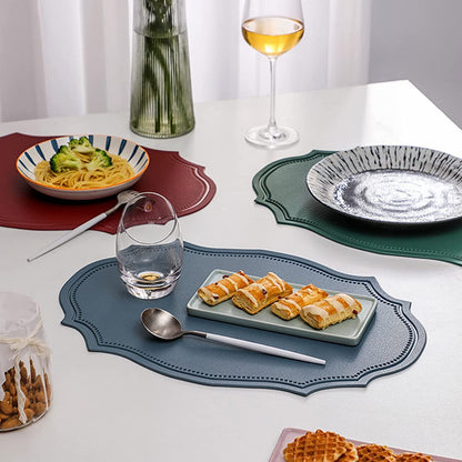 Leather Washable Placemats, Brown Thick Faux Leather Heat Resistant Elliptical Shape Table Mats,Waterproof Non-Slip Easy to Clean Place mat for Kitchen Coffee Dining Room Table Set of 6