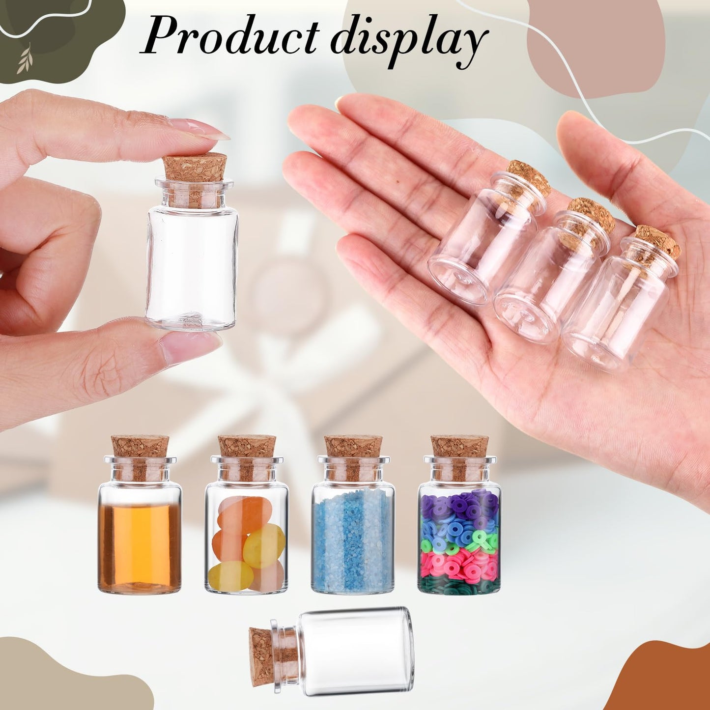 Bokon 100 Packs Mini Plastic Bottles with Corks Stoppers Eye Screws Funnels Small Potion Bottles Tiny Clear Sand Art Jar Wishing Vial for Birthday Party DIY Crafts Gift