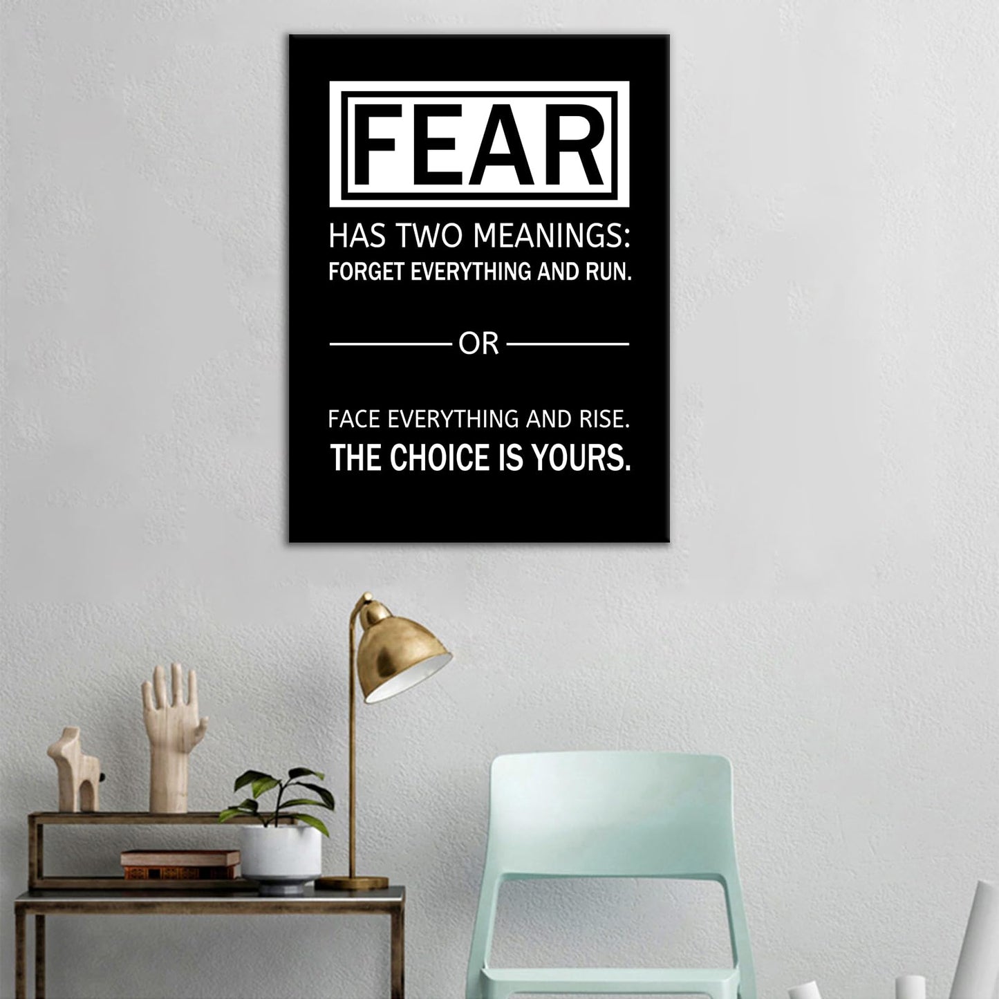 Motivational Canvas Poster Wall Art Fear Has Two Meanings Print Affirmation Inspirational Quotes Positive Theme Picture Painting Artwork for Gym Classroom Office Stretched and Framed [18''Wx24''H]
