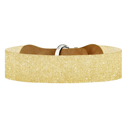 VOCHIC PU Leather Elastic Gold Wide Belt for Women Ladies Dress Stretch Thick Waist Belts